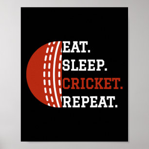 Cricket Player Apparel Eat Sleep Cricket Repeat Poster