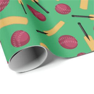 Cricket Player Bat and Ball Cricketer Pattern Wrapping Paper