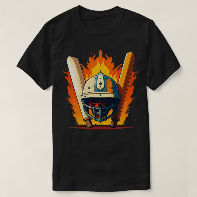 Cricket Player Bat And Helmet T-Shirt (Design Front)