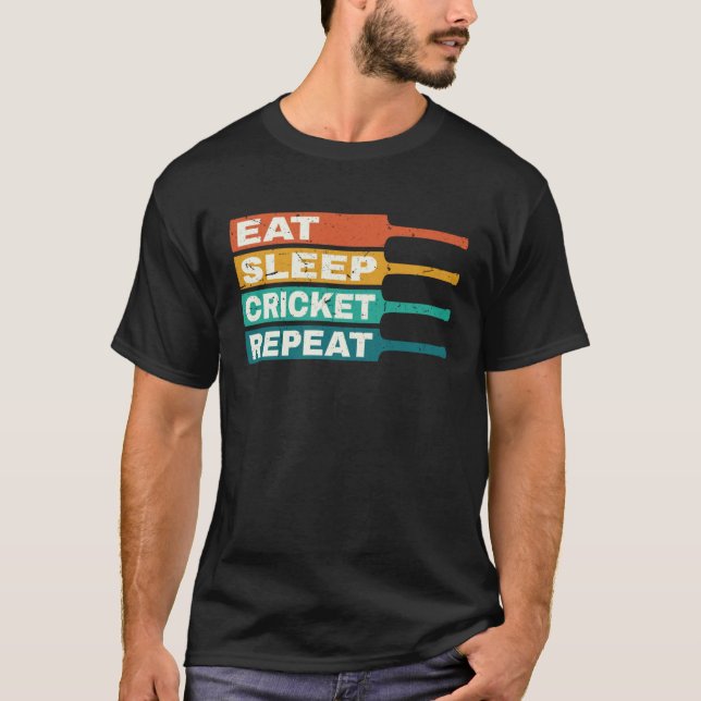 Cricket Player Eat Sleep Cricket Repeat Retro T-Shirt (Front)