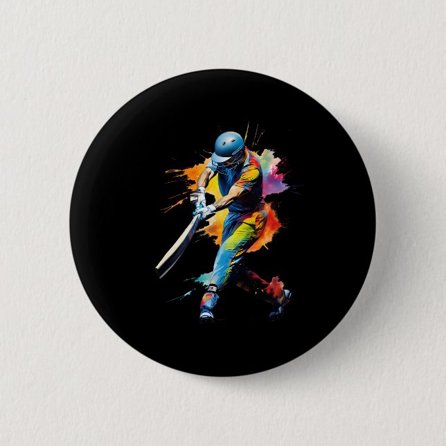 Cricket Player Game  6 Cm Round Badge (Front)