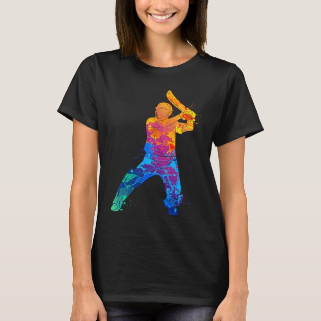Cricket Player Graphic Sports Crickets T-Shirt (Front)