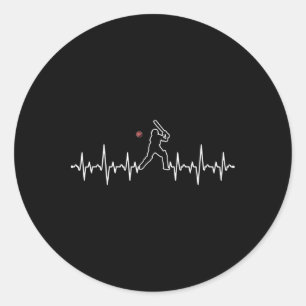 Cricket Player Heartbeat Cricket Gift Classic Round Sticker