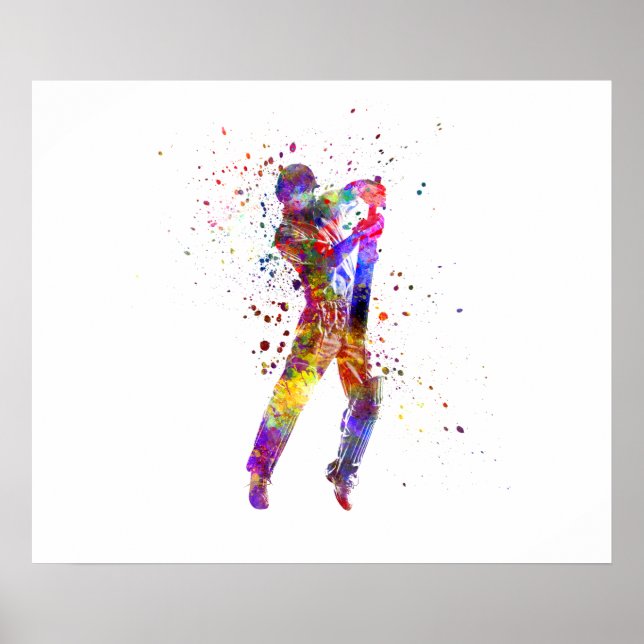 Cricket player in watercolor poster (Front)