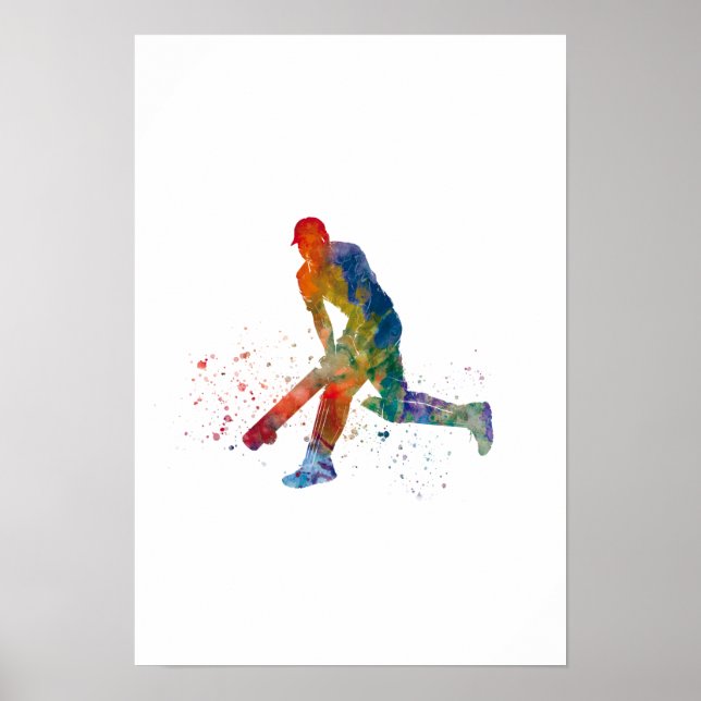 Cricket player in watercolor poster (Front)