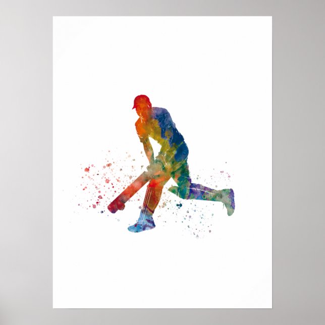 Cricket player in watercolor poster (Front)