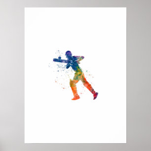 Cricket player in watercolor poster