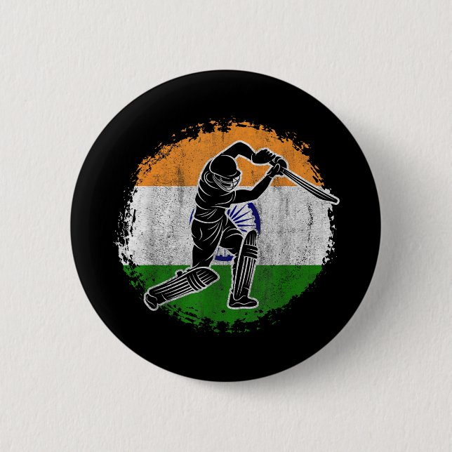Cricket Player Indian Flag Cricketer  6 Cm Round Badge (Front)