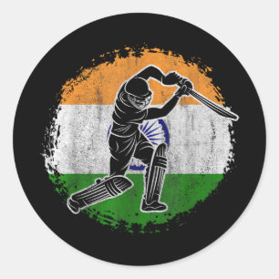 Cricket Player Indian Flag Cricketer Classic Round Sticker