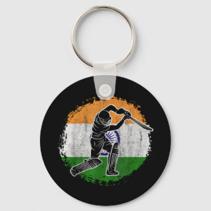 Cricket Player Indian Flag Cricketer Key Ring