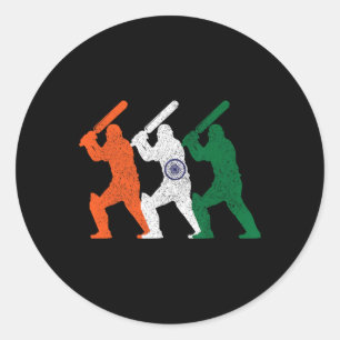 Cricket Player Indian Flag Vintage India Cricket  Classic Round Sticker