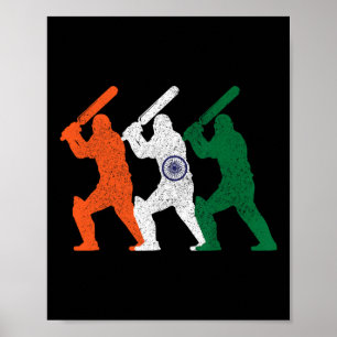 Cricket Player Indian Flag Vintage India Cricket Poster