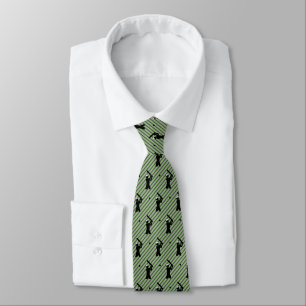 Cricket Player Pattern on Thin Stripe Background Tie