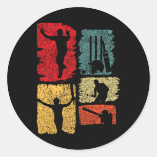 Cricket Player Retro Cricket Silhouette Cricket Sp Classic Round Sticker