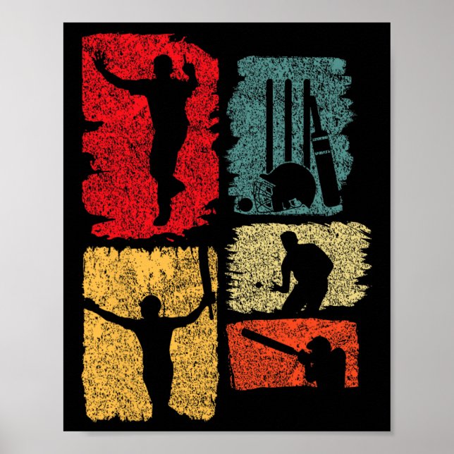 Cricket Player Retro Cricket Silhouette Cricket Sp Poster (Front)