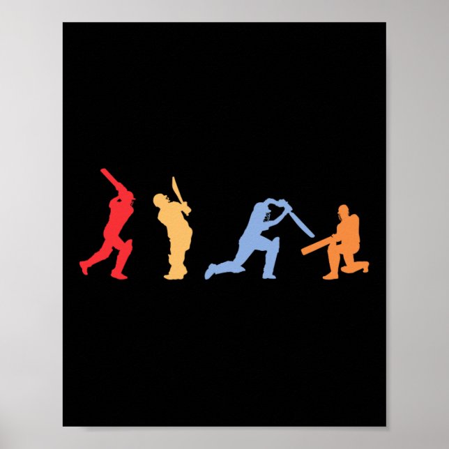 Cricket Player Retro Cricket Silhouette Cricket Sp Poster (Front)
