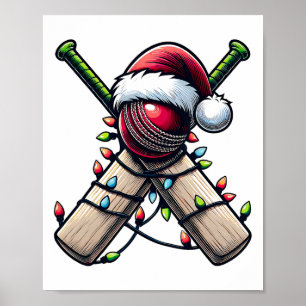 Cricket Player Team Christmas Hat Xmas Poster