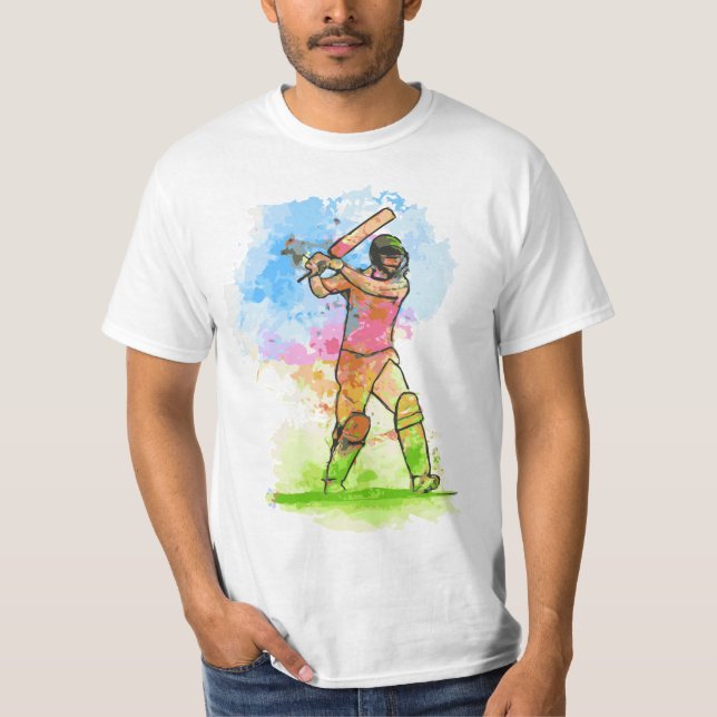 Cricket Player Water Colour Stylish T-Shirt Design (Front)