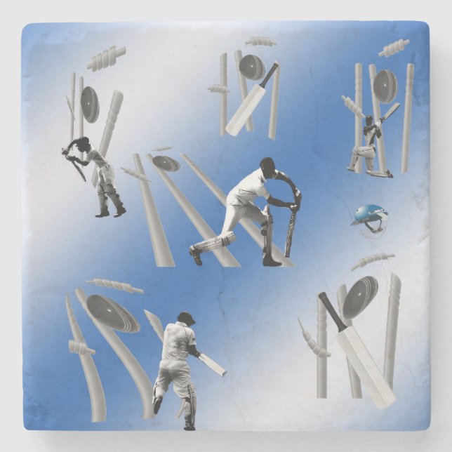 Cricket Players Playing Cricket, Stone Coaster (Front)