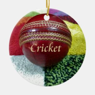 Cricket: Red Hard Ball Art Print Ceramic Tree Decoration