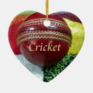 Cricket: Red Hard Ball Art Print Ceramic Tree Decoration