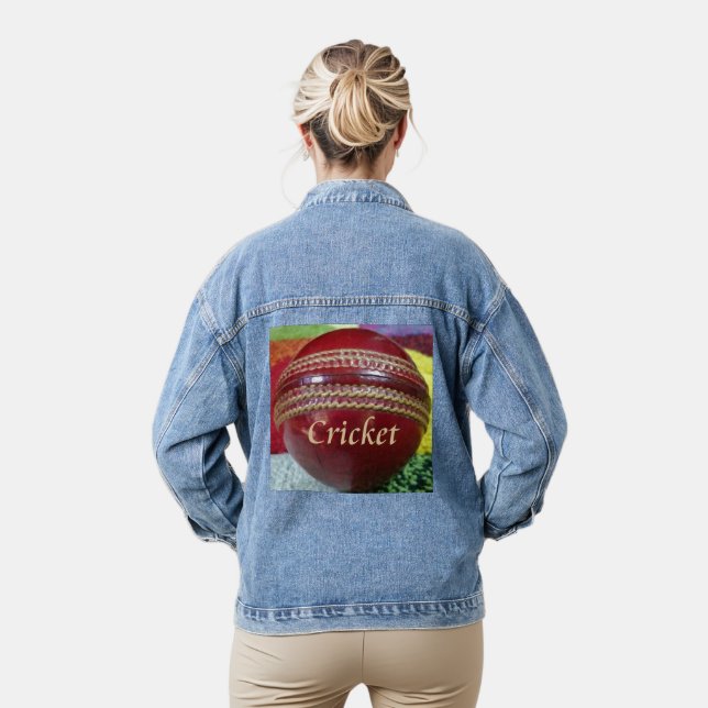 Cricket: Red Hard Ball Art Print Denim Jacket (Model)