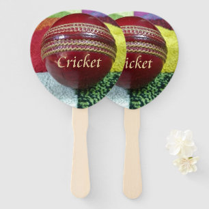 Cricket: Red Hard Ball Art Print Hand Fan
