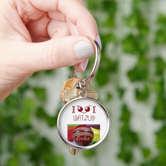 Cricket: Red Hard Ball Art Print Key Ring (Hand)