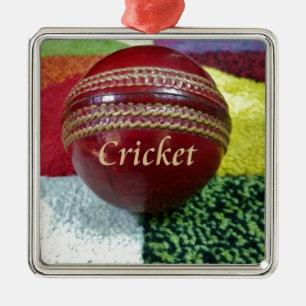 Cricket: Red Hard Ball Art Print Metal Tree Decoration