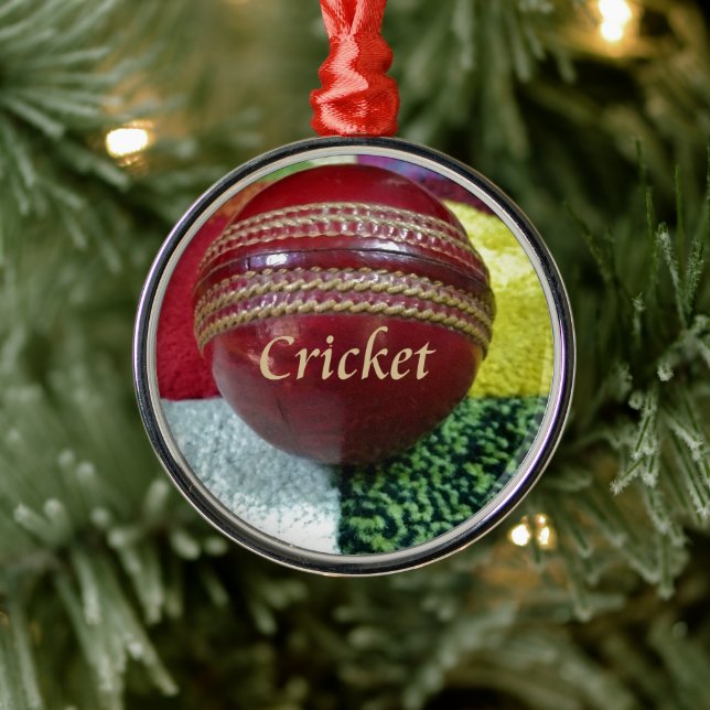 Cricket: Red Hard Ball Art Print Metal Tree Decoration (Tree)