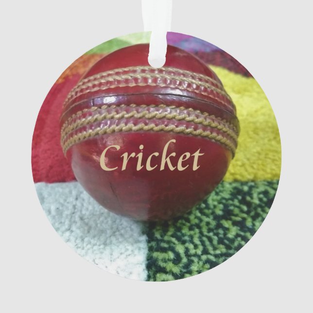 Cricket: Red Hard Ball Art Print Ornament (Back)