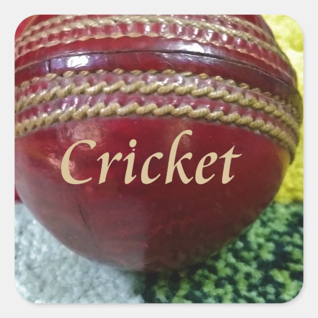 Cricket: Red Hard Ball Art Print Square Sticker (Front)