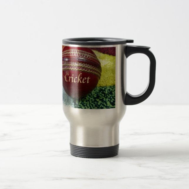 Cricket: Red Hard Ball Art Print Travel Mug (Right)