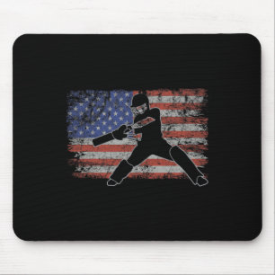 Cricket Retro Usa Flag Cricket Player 4th Of July Mouse Mat