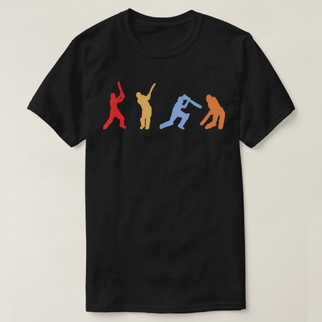 Cricket Retro Vintage Colours Cricket Players  T-Shirt (Design Front)