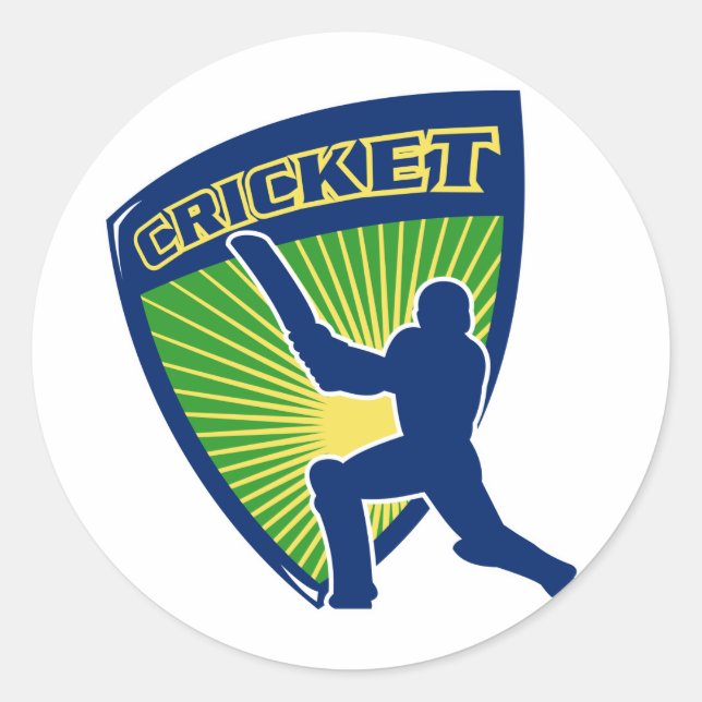 cricket sports batsman batting shield classic round sticker (Front)