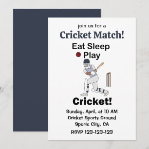 Cricket Sports Eat Sleep Play Cricket Match Invitation