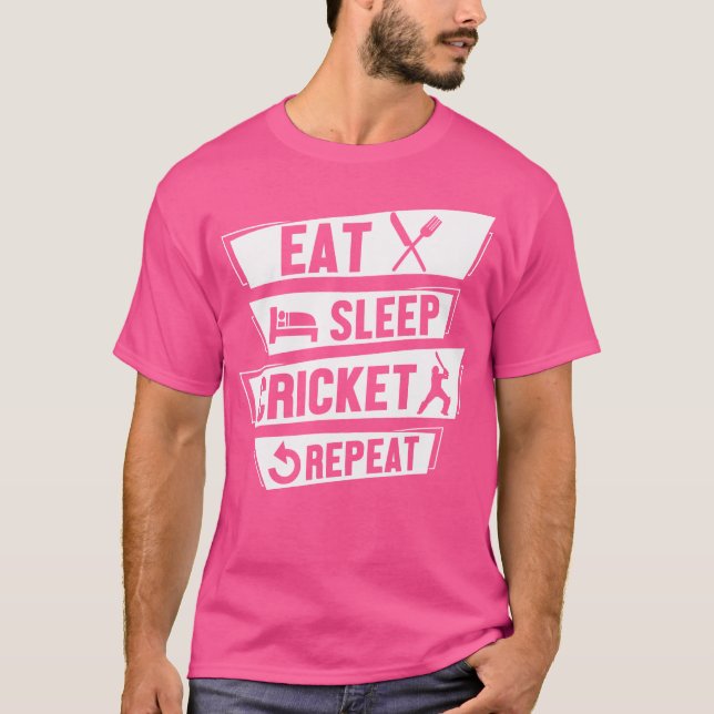 Cricket Sports Player Eat Sleep Cricket Repeat T-Shirt (Front)