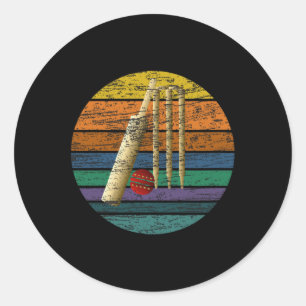 Cricket Stumps Vintage T Ll Cricket-fan Bowler Cri Classic Round Sticker