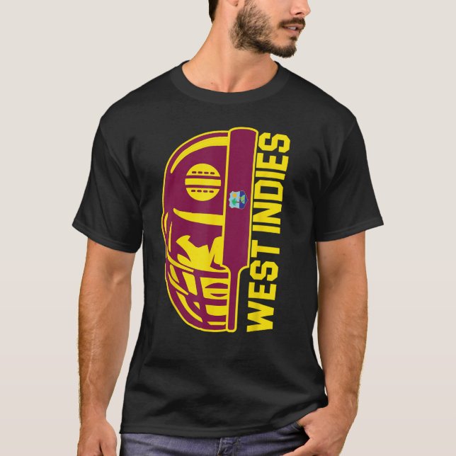 Cricket West Indies Fan Helmet Ball and Bat Design T-Shirt (Front)