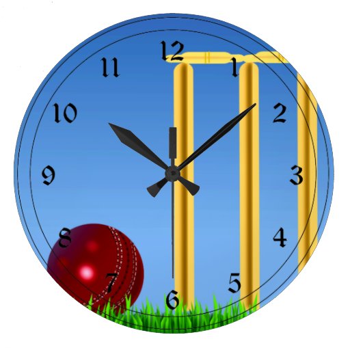 Cricket, wicket and ball Large Clock