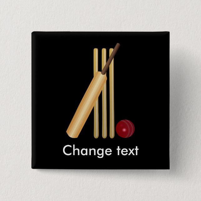 Cricket, wicket, bat and ball 15 cm square badge (Front)