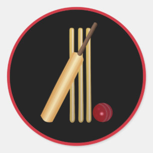Cricket, wicket, bat and ball classic round sticker