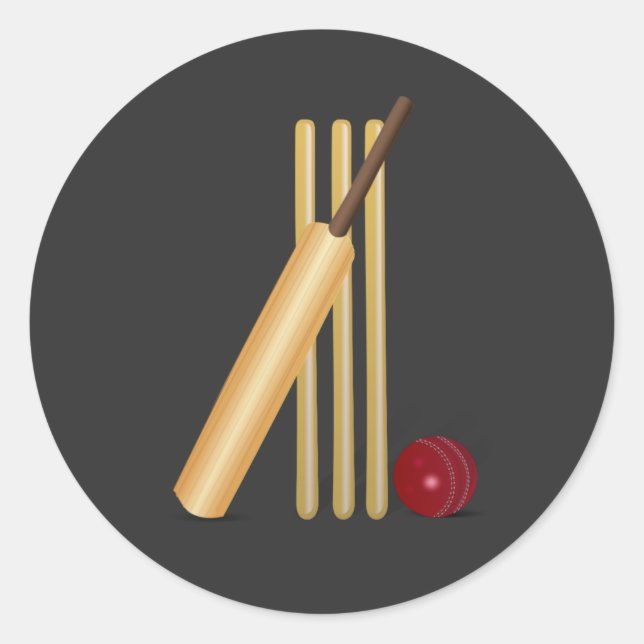 Cricket - Wicket, Bat and Ball  Classic Round Sticker (Front)