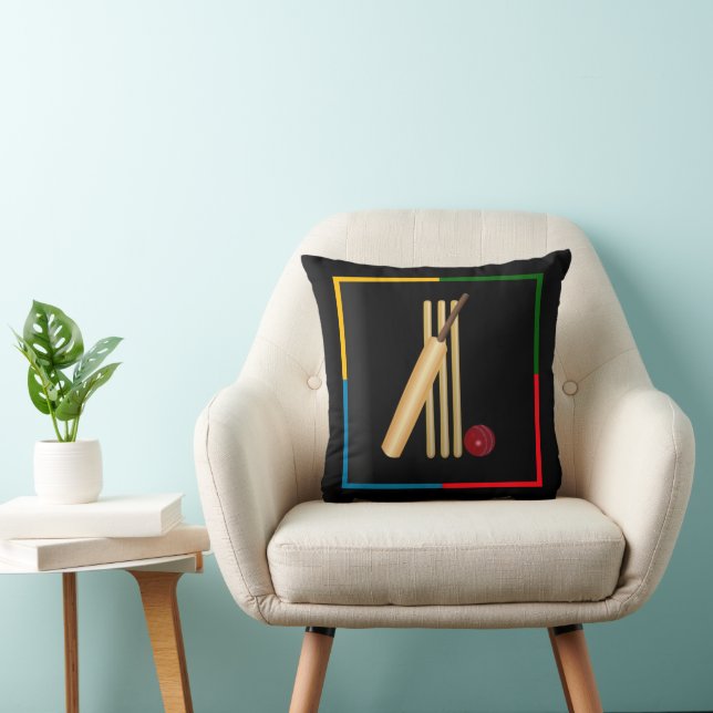 Cricket, wicket, bat and ball, cushion (Chair)