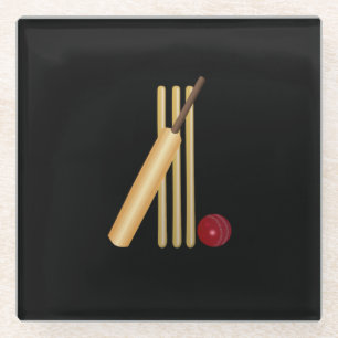 Cricket - Wicket, Bat and Ball Glass Coaster