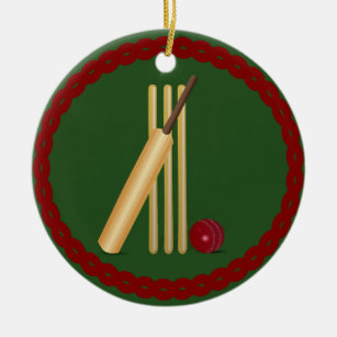 Cricket - Wicket, bat and ball, popular design, Ceramic Tree Decoration