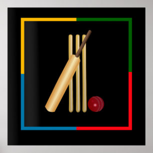 Cricket, wicket, bat and ball,  poster