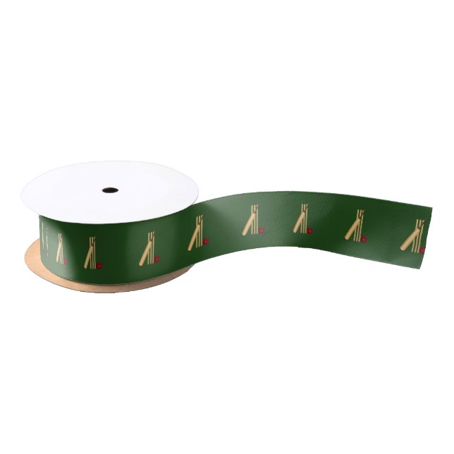 Cricket, wicket, bat and ball satin ribbon (Spool)