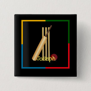 Cricket, wicket, bat and ball, Template 15 Cm Square Badge